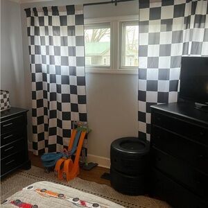 2 Black & White Checkered Window Curtains - Home Accents